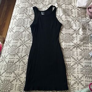 Black fitted mini dress, size M.